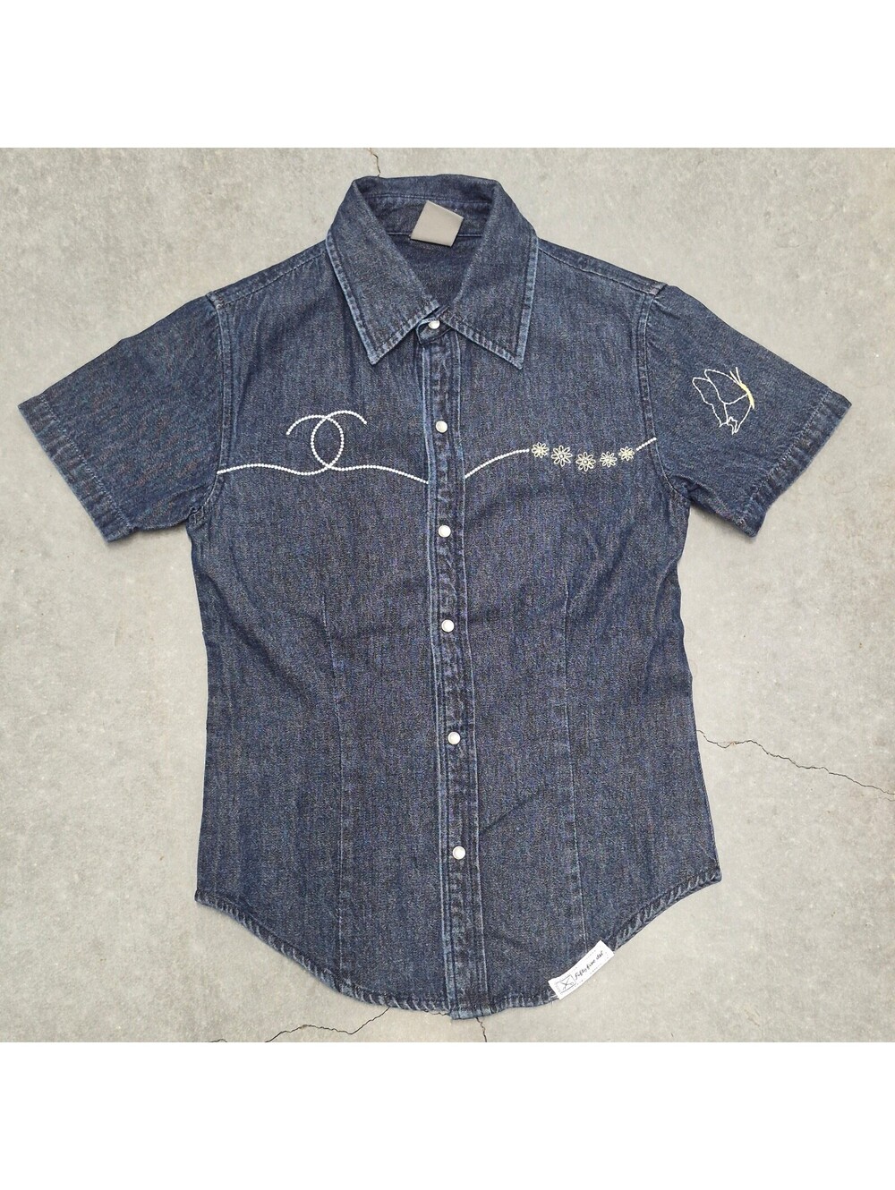 Vintage Diesel 55 Dsl Embroidered Denim Short Sleeve Shirt